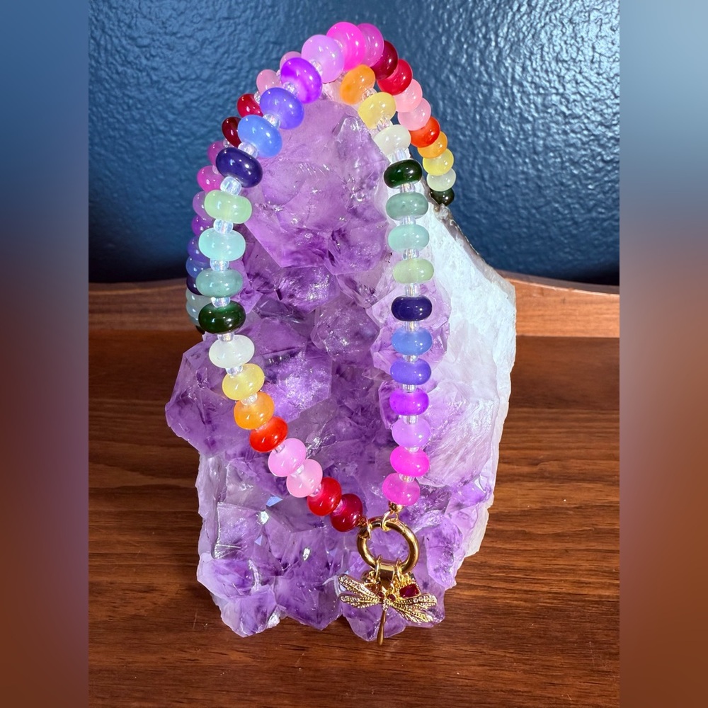 Colorful Beaded Necklace with Dragonfly Charm